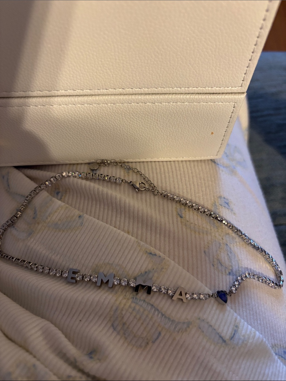 Emma Personalized Silver Name Bracelet with Blue Heart Accent